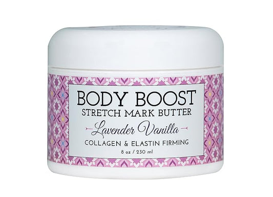 Body Boost Lavender Vanilla Stretch Mark Butter 8 oz.- Treat Stretch Marks and Scars- Pregnancy and Nursing Safe- with Shea Butter