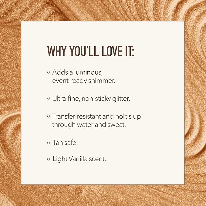 NUDA Body Shimmer | Illuminating Body Glitter to Enhance Tan | Vegan Shimmer Lotion for Women with Aloe Vera, Avocado Oil, & Vitamin E | Vanilla-Scented, Non-Staining Liquid Highlighter, (75 mL)