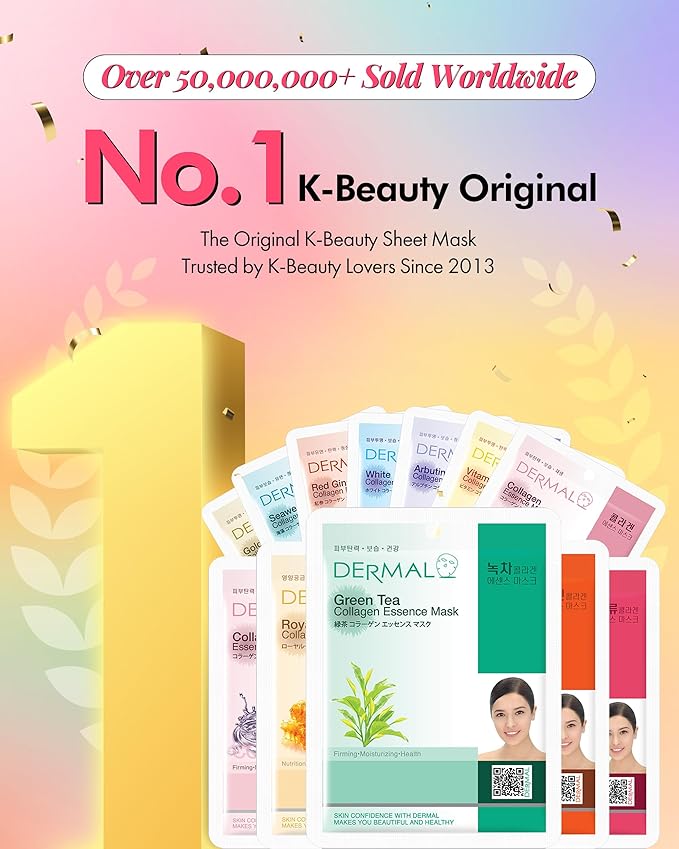 DERMAL Made in Korea Facial Mask – 20+ Years of Trusted K-Beauty, Premium Quality vs. Generic Chinese Masks, Best Value Sheet Mask for Daily Skincare – 16 Combo Pack A