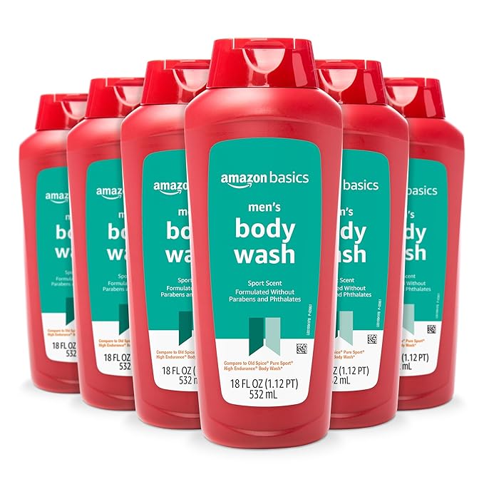Amazon Basics Mens Soap Body Wash, Sport Scent, 18 Fluid Ounce, Pack of 6
