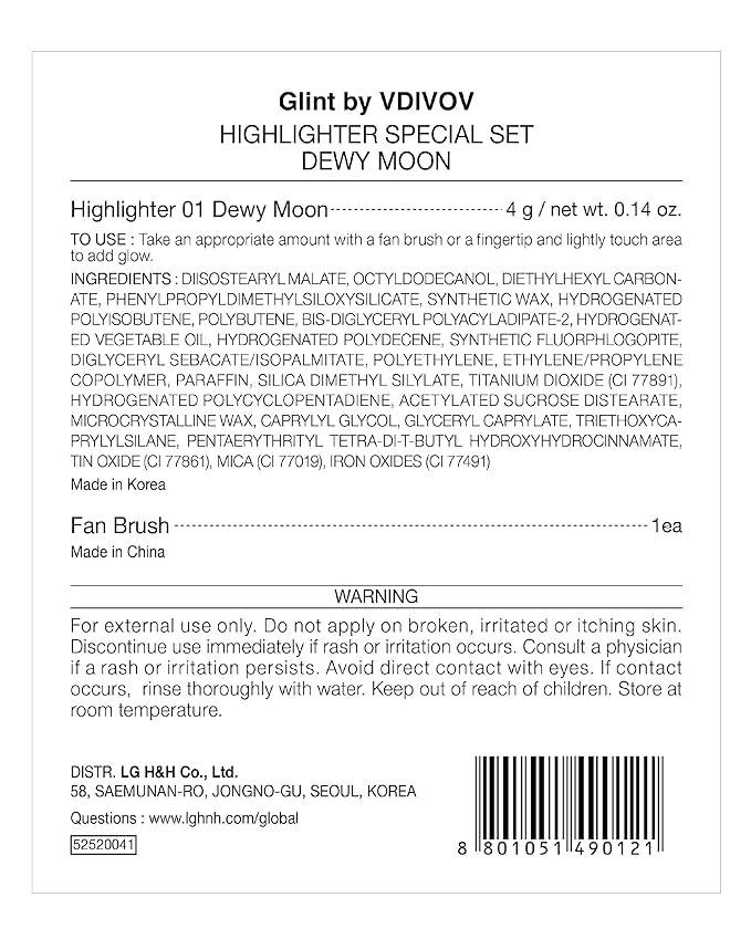 Glint Highlighter Special Set (Dewy Moon(Set), 0.08oz + Fan Brush) - Baked Highlighter for Natural Glow. Korean Makeup by LG Beauty. Rich Pigment, Silky Touch, Shimmer.