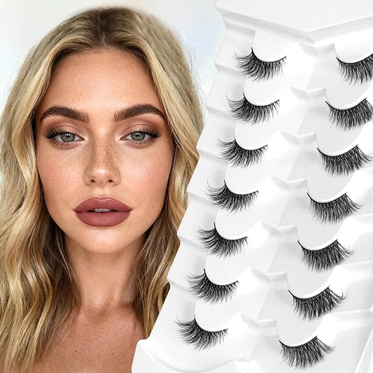 Bepholan Half False Eyelashes Natural Look 3D Cat Eye Lashes 7 Pair Thin Soft Clear Band Cat Eye Lashes Fluffy Faux Mink Eyelashes Easy to Apply(BH306)