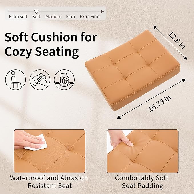 Rolling Stool Adjustable Height (300lbs Capacity) (Sturdy Base) Multifunctional Nail Tattoo Vanity Massage Stool (Camel Brown)