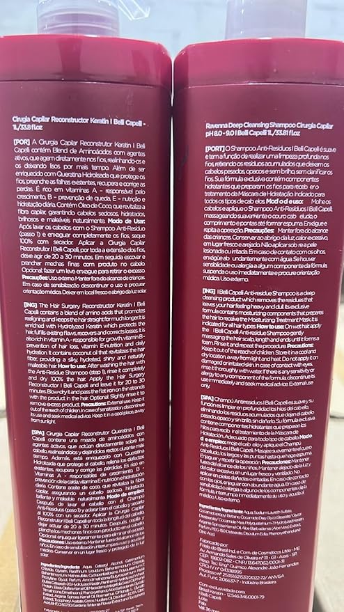 I Belli Capelli Ravenna Professional Keratin Hair B-tox -Cirugia Capilar para el Cabello, Smoothing, B-tox Hair Treatment, Celulas Madres Para el Cabello-Straightener System 3x1L 105.8oz