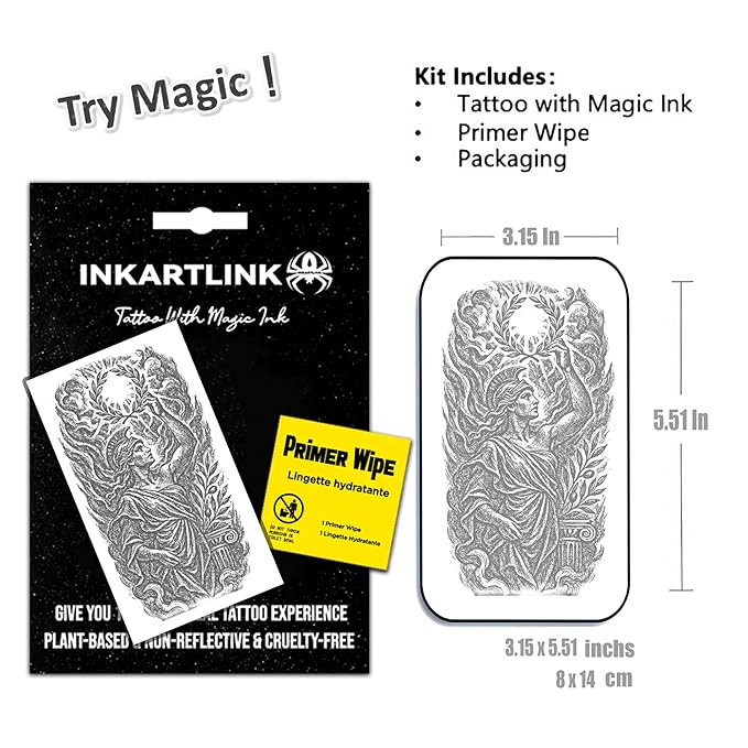 INKARTLINK Semi Permanent Tattoo, creative retro myth party tattoo, exquisite and realistic design, interesting tattoo experience, cruelty-free, non-reflective, waterproof (Goddess of Victory)