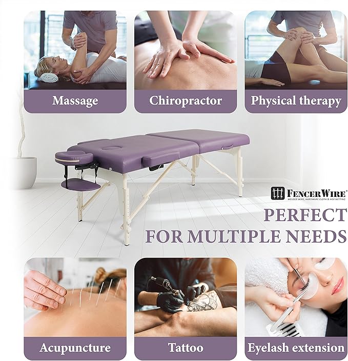 Fencer Wire 84 Inch Premium Memory Foam Massage Table, Foldable Spa Bed, Height Adjustable, Facial Cradle Salon Bed, Purple, 32 Inch Wide