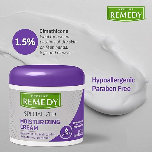 Medline Remedy Specialized Skin Cream, Fragrance-Free (16 oz), 1.5% Dimethicone, Nourishing Moisturizer for Dry Skin, Sulfate-Free, Paraben-free, Hypoallergenic Body Cream, Daily Lotion for Dry Skin