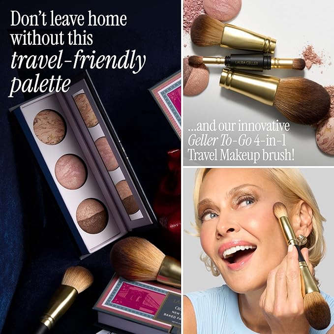 LAURA GELLER NEW YORK Holiday 2025 Gellers Greatest Kit - Baked Face & Eye Palette New York Minute + 4-in-1 Travel Makeup Brush