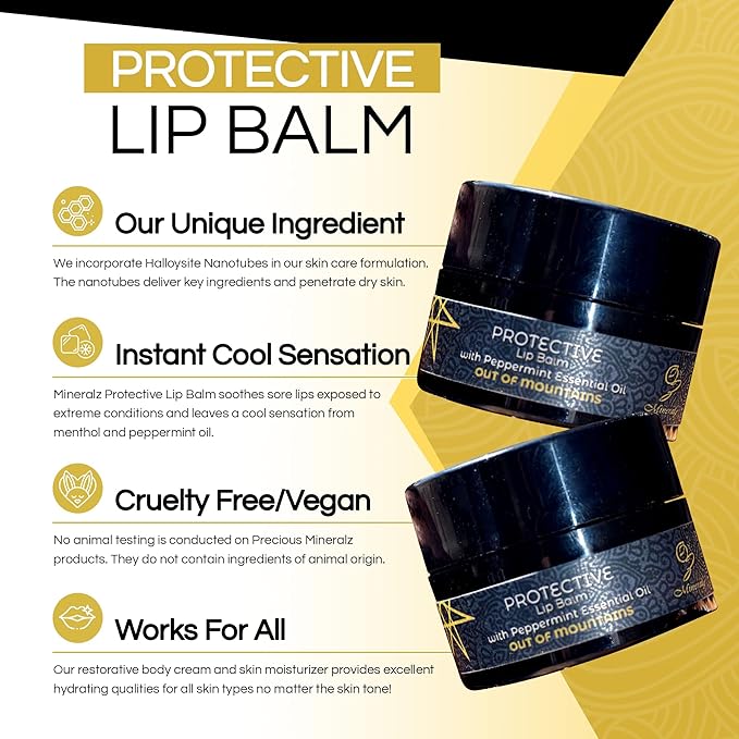 Protective Lip Balm with Peppermint Essential Oil, Natural Lip Balm with Vitamin E & C, Soothing Sore Lips, Anti-Oxidants for Healthy Lips