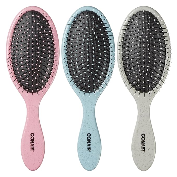 Conair Detangling Hair Brush Set 3 Pack, For Wet, Dry and All Hair Types, Detangling Brushes for Women, Glitter Silver, Blue, Pink