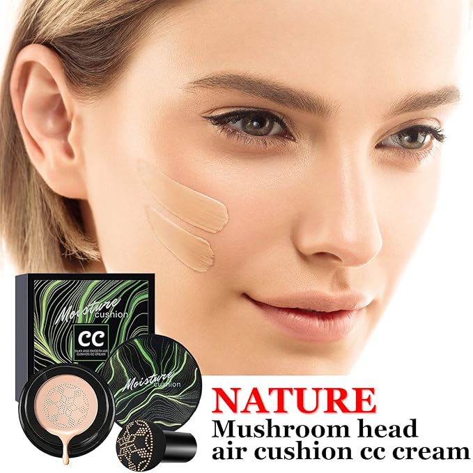 CAHIUYOA Mushroom Head Air Cushion CC Cream BB Cream Mushroom Head Foundation Full Coverage Foundation Makeup Long Lasting Moisturize Matte Concealer - Natural