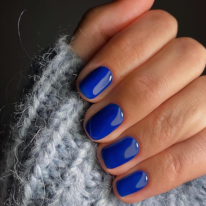 Royal Blue Press-on Nails, 48pcs - Short Square, Natural Handmade Hot Glue on, Stick-on, Gel, Acrylic False Nails for Women with Thick Petite Size