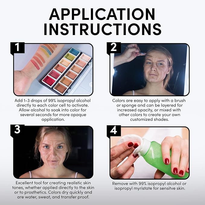 Flesh Tone Alcohol-Activated Palette, Activator, and Remover Kit, Professional SFX Makeup Set, Tattoo Cover