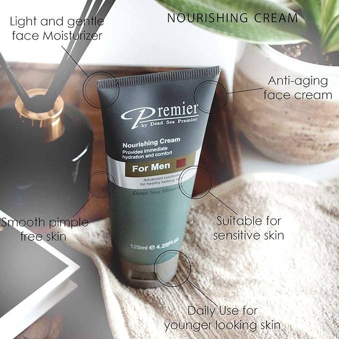 Premier Dead Sea Men's Skincare Gift Set, 3-Pack: Nourishing Cream, Shaving Cream, Facial Cleanser for Men, Sensitive Skin, Anti-Wrinkle, Daily Use