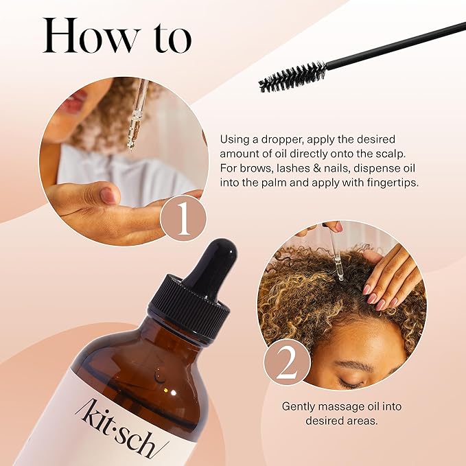 Kitsch Organic Castor Oil for Hair Growth - 100% Pure Castor Oil, Organic Cold Pressed Unrefined Glass Bottle for Face, Skin, Lashes, Brows, Scalp, Nails & Belly Button - Hexane Free, USDA - 4 oz