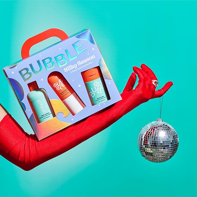 Bubble Skincare Silky Season 3-Step Hydrating Skin Care Set - Travel Size Skincare for Dry Skin - Soft Launch Cream Cleanser, Bounce Back Hydrating Toner Spray & Slam Dunk Moisturizer (3 Count)