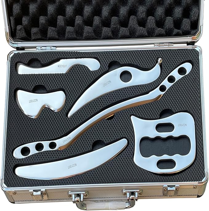 Gua sha Set, IASTM Tool Gua Sha Stainless Steel Muscle Scraper Set of 6 Picese for Soft Tissue Therapy and Reduce Arms,Legs,Back, Shoulder Muscle Pain(6 pcs)