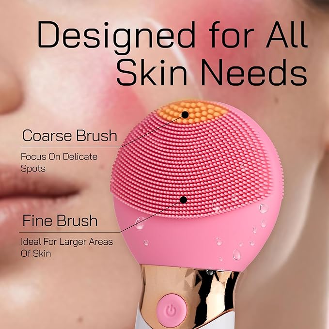 Bella Ciao Facial Cleansing Brush, Rechargeable Silicone Face Scrubber with 4 Massage Settings, Portable Deep-Cleaning and Exfoliating Brush with 2-Sided Head, IPX5 Water-Resistant, Includes Charger
