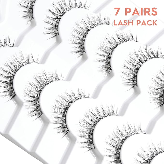 False Eyelashes Natural Look Wispy Lashes 10mm Short Lash C Curl 0.1MM Thin Band Lashes Pack Siligli Fake Eyelash 7 Pair