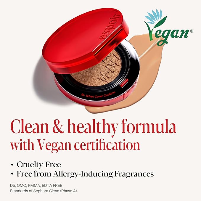 Espoir Be Velvet Cushion Foundation #28.5 Ginger Olive | Quick and Easy Coverage with Long-lasting Color by Zero Oxidation, Velvety Smooth Finish & Lightweight Formula, Vegan, Korean Makeup, 0.46 oz