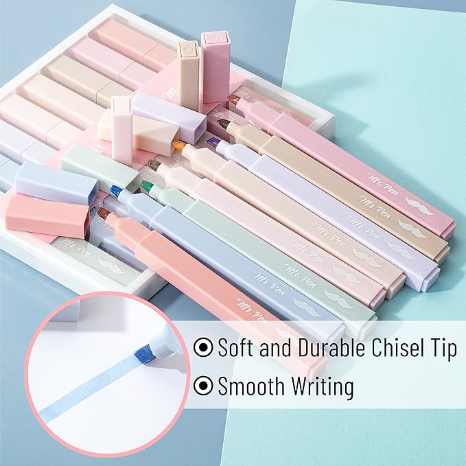 Mr. Pen- Aesthetic Highlighters, 8 Pcs, Chisel Tip, Muted Pastel Color, No Bleed Bible Highlighter Pastel, Highlighters Assorted Colors, Highlighter Set