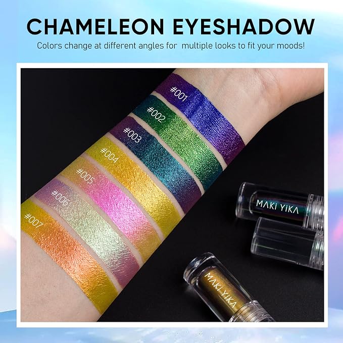 MAKI YIKA 3Pc Glitter Eyeshadow Liquid Multichrome Eyeshadows Long Lasting, Metallic Chameleon Eye Shadow Smudgeproof Holographic Eye Topper Glitters (#1+3+6)