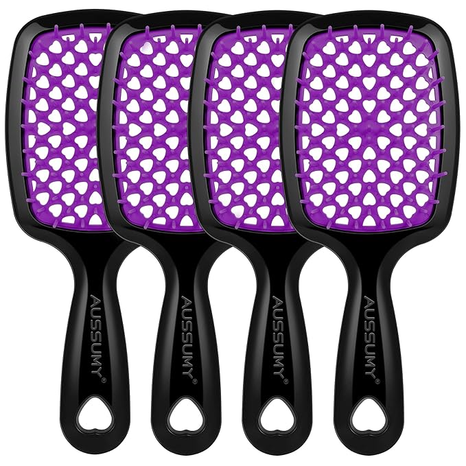 4 Pack Vented Detangling Hair Brush - Detangler Hairbrush with Soft Bristles for Effortless Tangle Free - Ideal for Wet Dry or Curly Damaged Hair for Women Men Kids