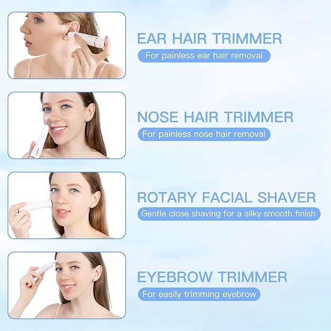 Nose Hair Trimmer for Women and Men, 3-in-1 Electric Facial Hair Removal Rechargeable Portble Waterproof Face Shaver Razor for Nose Ear Eyebrow Peach-Fuzz Lips Chin FT3001