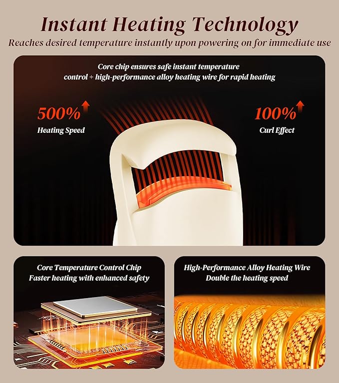 Heated Eyelash Curler, Eyelash Curlers with 10S Quick Heat-Up, 2 Temp Settings, 3S Styling & 24H Long-Lasting Natural Curl, Type-C Recharge, Mini Electric Eyelash Curler for Travel - Apricot