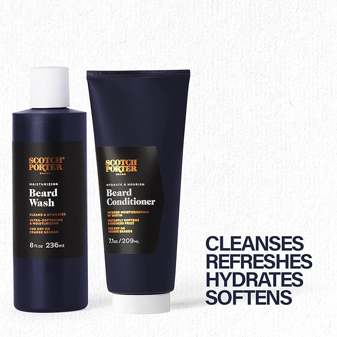 Scotch Porter Beard Wash & Conditioner Bundle – Cleanse, Moisturize, Hydrate & Soften Coarse, Dry Facial Hair while Encouraging Growth for a Fuller, Healthier-Looking Beard