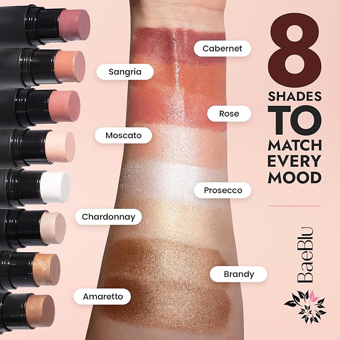 BaeBlu - Organic Blush Tube, Rose - 100% Natural Vegan Cream Blush Sticks, Multi-Use Bronzer, & Highlighter for Lips, Cheeks & Eyes, Buildable Shimmer, Gluten-Free, Paraben-Free, Made in USA