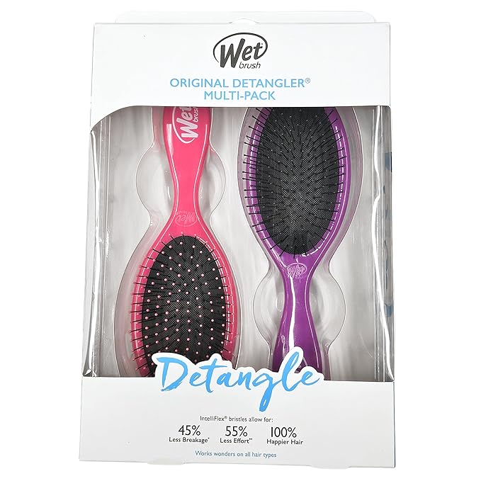 Wet Brush Detangling Brush, Original Detangler (Pink & Purple, 2 Pack), Wet & Dry Tangle-Free Hair Brush for Women & Men, No Tangle, Soft and Flexible Bristles for Straight, Curly and Thick Hair