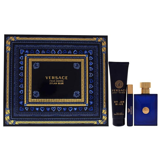 Versace Dylan Blue by Versace for Men - 3 Pc Gift Set 3.4oz EDT Spray,0.3oz EDT Spray,5.0oz Bath and Shower Gel