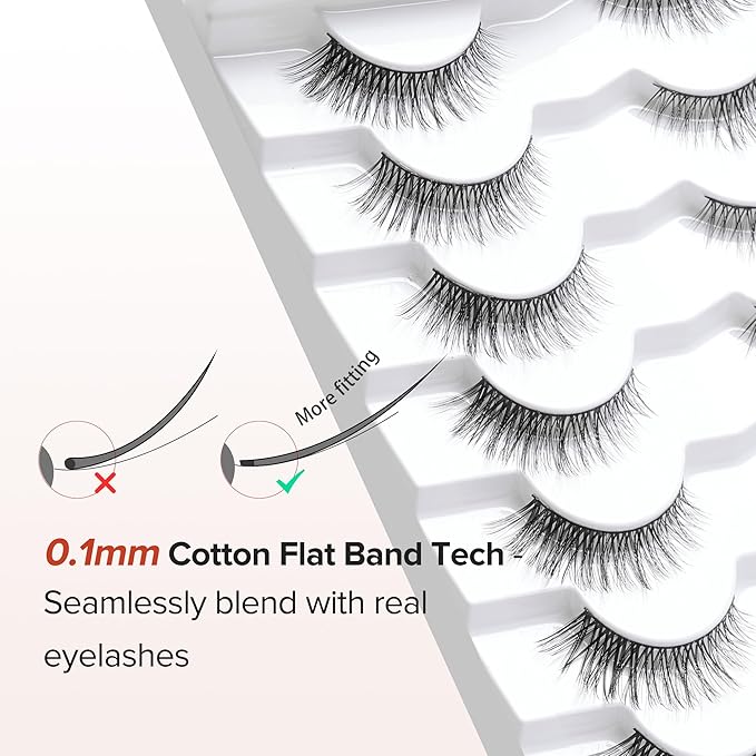 Wispy Cat Eye Lashes False Eyelashes Natural 10mm Short Lashes Pack Soft Strip Eyelash 3D Volume C Curl Natural Eyelashes 7 Pair Siligli Eyelashes