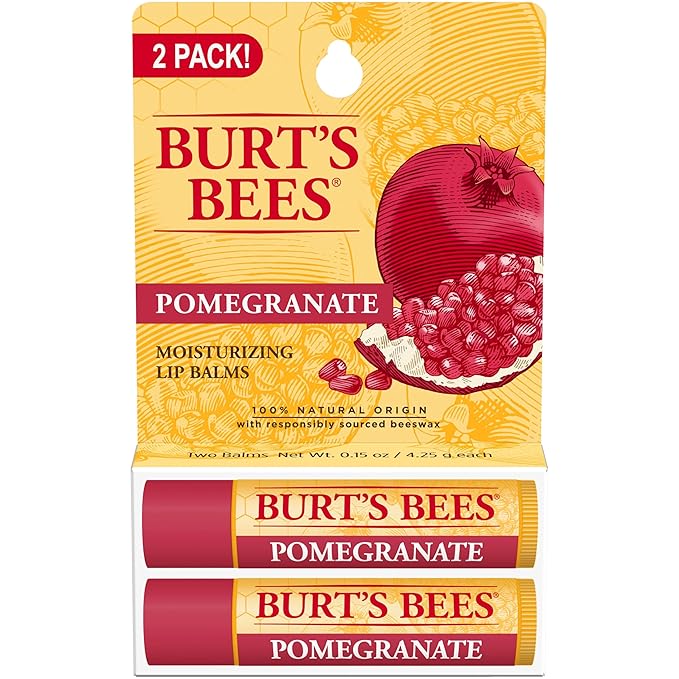 Burt's Bees Lip Balm - Pomegranate, Lip Moisturizer With Responsibly Sourced Beeswax, Tint-Free, Natural Origin Conditioning Treatment, 2 Tubes, 0.15 oz.