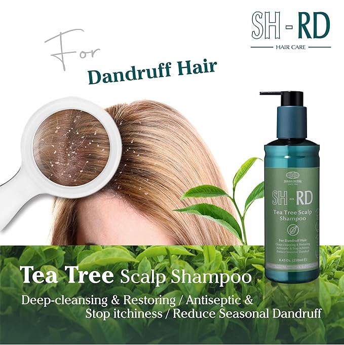 SH-RD Tea Tree Shampoo for Dry, Sensitive Scalp | 1% OTP Added Flake-Control | Deep Cleansing, Rebalancing, Dandruff Relief Shampoo - 3.38oz/100ml