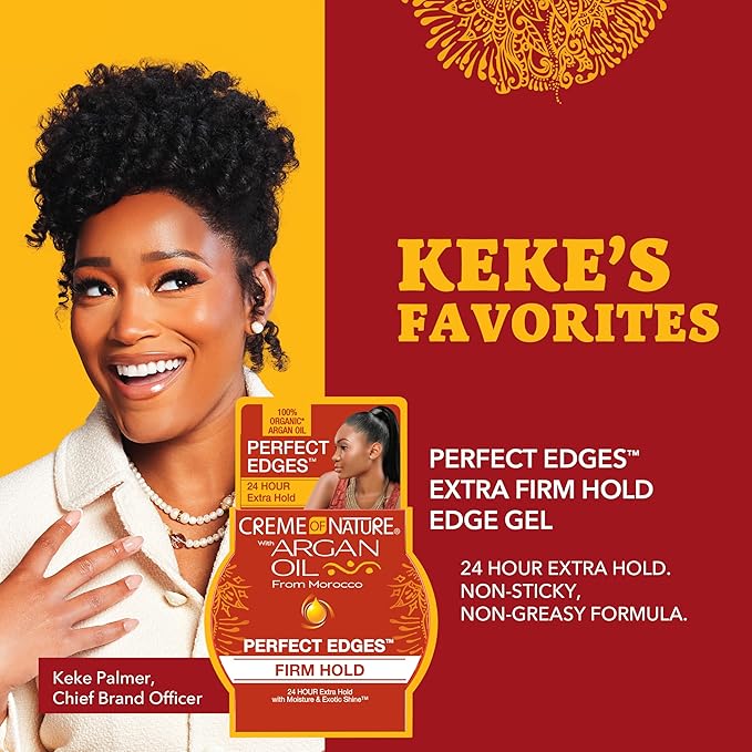 Creme of Nature with Argan Oil From Morocco Perfect Edges Hair Gel, 24 Hour Hold with Moisture and Exotic Shine, Extra Firm Hold, 2.25 Oz (Pack of 1)