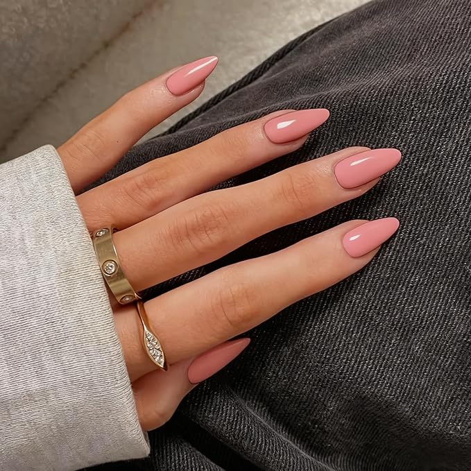 XCREANDO 48 PCS Dark Pink Press On Nails Almond Shaped, Acrylic Nails Glue on Nails Medium,Medium Length Stick on Nails Press ons,48 Almond Nails Fake Gel Nails,False Nails for Women in 48 PCS