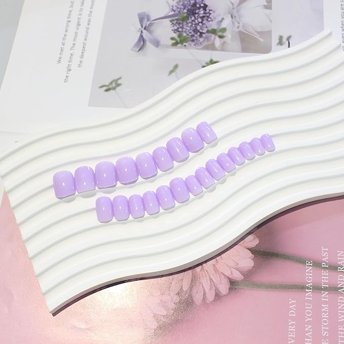 Light Purple Square Press on Nails Short,KQueenest Gel Glue on Nails Press on,Soft Short Fake Nails Set,Pure Stick on Nails for Women,Lilac Acrylic Nails Set,Natural Petite Nails for Daily Manicure