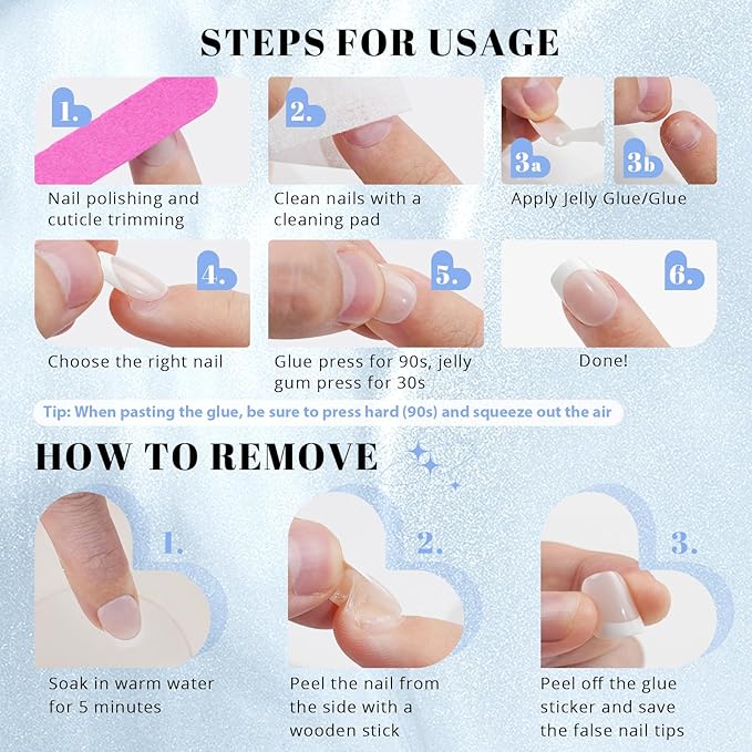 Press on Nails Short 5 Styles, Jofay Fashion 160Pcs Summer Cat Eye Press on Nails for Women, Reusable Opaque Gel Fake Nails, Square Glue On Nails in 16 Sizes, Island