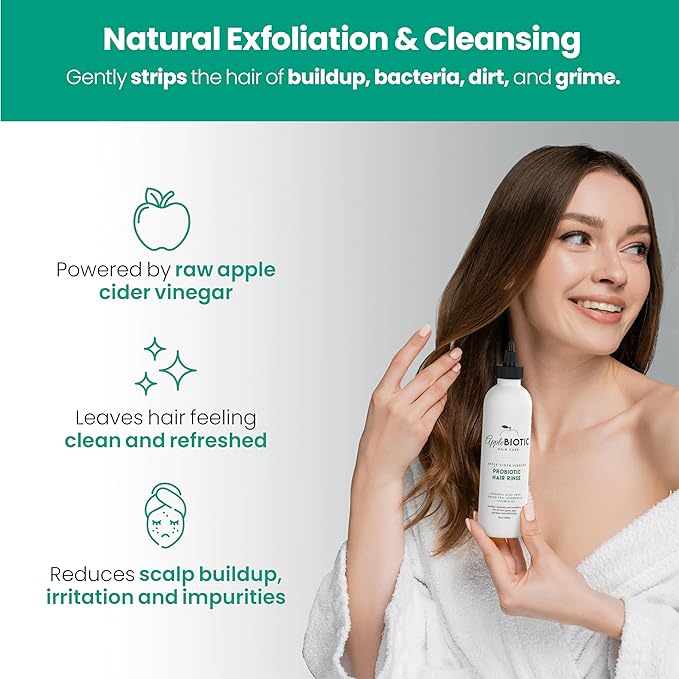 Applebiotic Apple Cider Vinegar Hair Rinse - Gentle Scalp Cleanser to Clarify & Remove Product Buildup - Dry, Itchy Scalp Treatment, Silicone & Sulfate Free, 8 oz