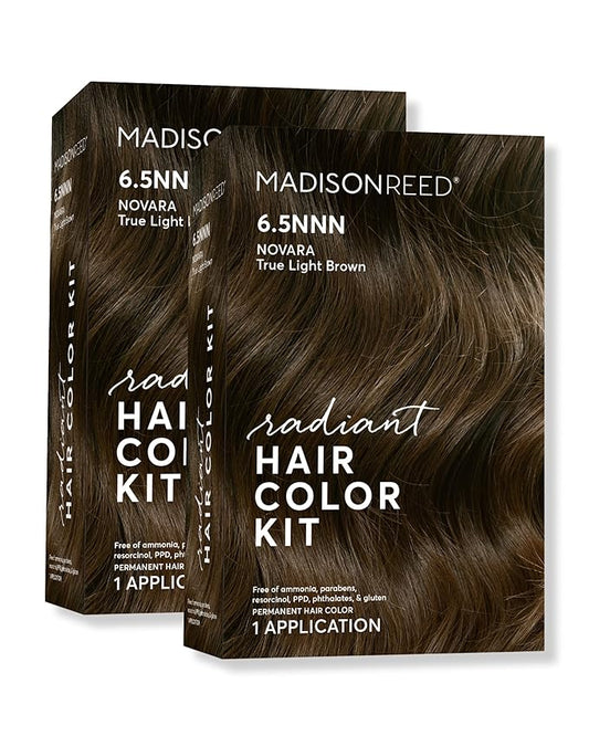 Madison Reed Radiant Hair Color Kit | 6.5NNN Light Brown (Novara Light Brown) for 100% Gray Hair Coverage | Salon Quality Permanent Hair Dye | PPD-Free & Ammonia-Free | (Packaging May Vary) 2 Pack
