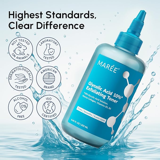 MAREE Glycolic Acid Toner 10% - Exfoliating Toner for Face - Glycolic Acid Face Exfoliator - Face, Scalp & Underarms Exfoliant Spray Alternative - Facial Toner for Women - Acido Glicolico para Manchas