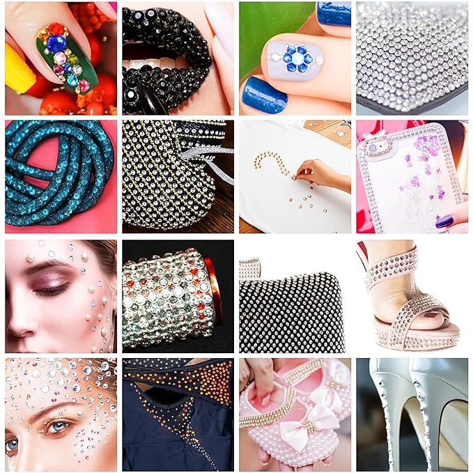 975Pcs Face Gems Hair Gems, Self-Adhesive Face Jewels Eye Jewels Rhinestones 3/4/5/6 mm DIY Face Gems Stick on, Hair Body Rhinestones Gems Crystals Pearls for Face Makeup, Crafts (gem_White)