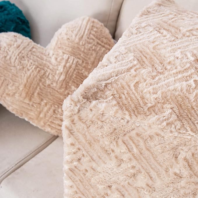 DaDalogy Bedding Champagne Ivory Gold Faux Fur Ottoman Pouf Cover - Nude Neutral Elegant Cozy Soft Pattern with Zipper (Unstuffed) Large 18" x 18" x 18"