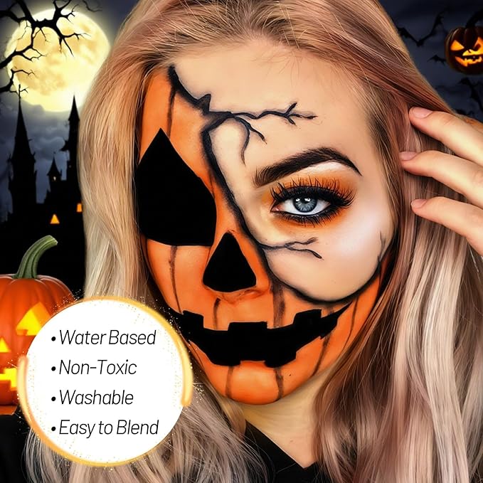 Orange Water Based Face Body Paint, 2.37 OZ Large Tube Full Coverage Face Paint for Tiger Pumpkin Cosplay, Washable Orange Body Painting Cream for Adult Carnival Halloween SFX Makeup