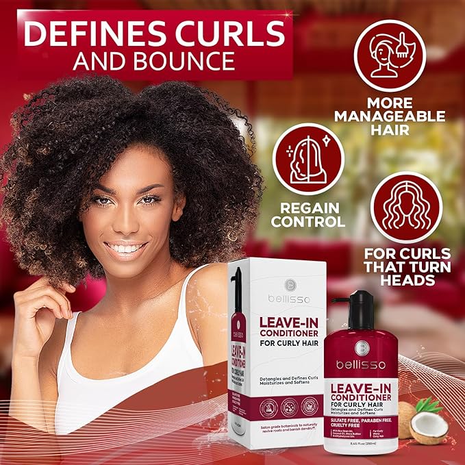 Leave in Conditioner for Curly Hair - Frizz Control for Women and Men - Restores Dry, Damaged and Wavy Hair - Detangler Cream and Sulfate Free Anti Static Moisturizer Treatment with Shea Butter