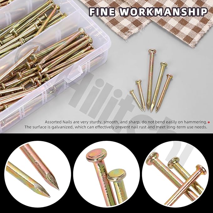 Hilitchi 301PCS 5 Sizes Brick Steel Nails Assortment Kit 0.78" 1.2" 1.58" 2" 2.36" Galvanized Concrete Wall Nail Cement Nails for Concrete Brick Drywall (Colorful)