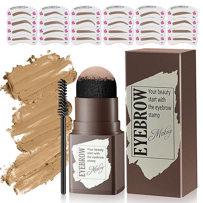 Eyebrow Stamp Stencil Kit - 24PCS Eyebrow Stencils for Perfect Brow, Eyebrow Stamp Long-lasting Waterproof & Smudge-Proof, Eyebrow Kit with Eyebrow Brush for Thin & Thick Brow (Blonde)