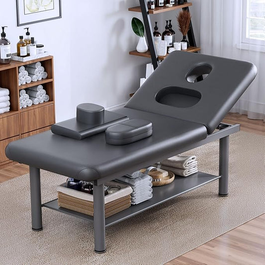 Olela Heavy Duty Stationary Massage Table with Adjustable Backrest, 31.5" Wide Professional Spa Facial & Therapy Bed, Metal Frame PU Leather Treatment Table for Salon & Clinic